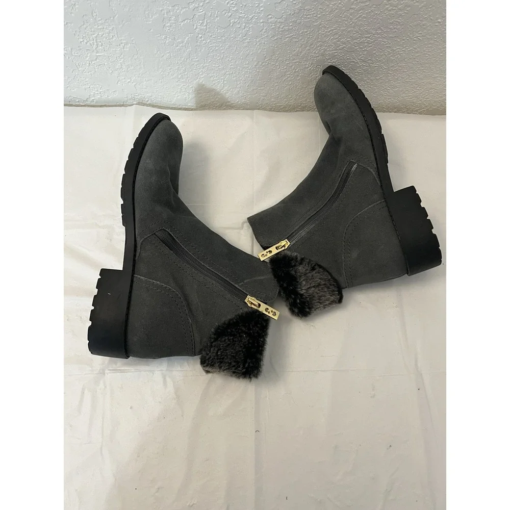 Cole Haan Womens‎ Quinney Boots Size 8 Waterproof Gray Suede Fur Ankle Bootie